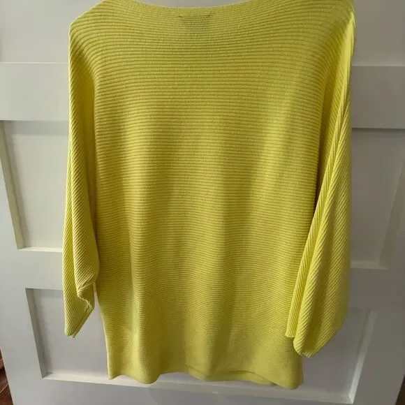 New CeCe Bright Yellow Ribbed Knit Sweater Dolman Sleeves Boat Neck Boho - Picture 5 of 9